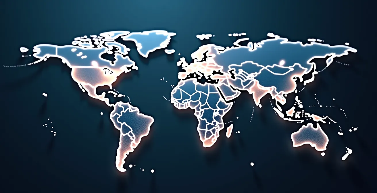 Carte mondiale abstraite montrant les interconnexions DNS